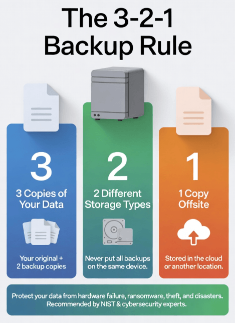 Diagram explaining the 3-2-1 backup rule