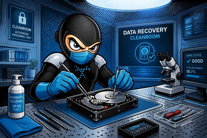 A ninja technician working in a cleanroom environment