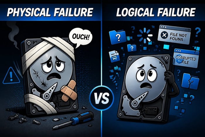 Comparison of physical versus logical hard drive failure