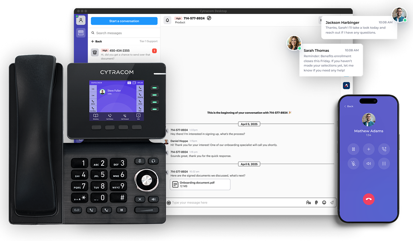 Cytracom desk phone alongside desktop and mobile calling apps